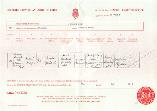 Mable May
                    Birth Certificate